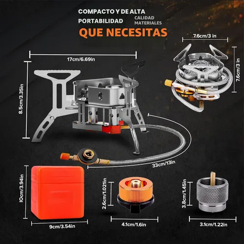 Vista 3 de Estufa de campamento de 5000 W, estufa de campamento resistente al viento con funda de transporte de encendido piezoeléctrico y 2 adaptadores