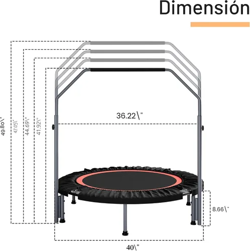 Vista 5 de ALTLER Mini Rebotador de Fitness Plegable de 40"/48" con Mango de Espuma Ajustable, Carga Máxima de 330/440 lbs, Rebotador de Ejercicio