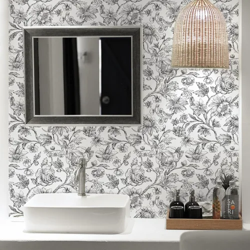 Vista 6 de Cohoo Home Papel tapiz floral en blanco y negro, papel de contacto para armarios y cajones, papel de contacto floral de girasol, autoadhesivo