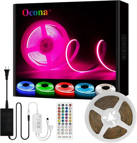 Vista 8 de Kit de tiras LED RGB COB, 9.8 pies ultra brillantes (840 LEDs/m) luces LED Bluetooth con control remoto de aplicación inteligente, luces LED