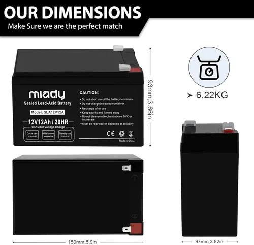 Vista 3 de Miady 12V 12Ah - Batería recargable de ácido de plomo sellada (paquete de 2)