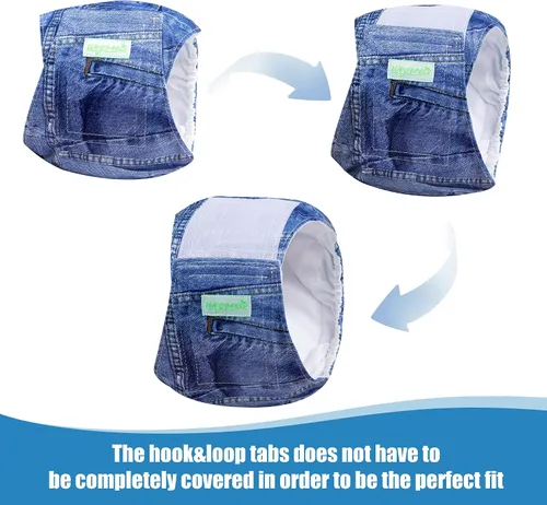 Vista 5 de Pañales para perro macho Wegreeco, lavables (paquete de 2), envoltorio para vientre lavable para perro macho, multicolor/fantasía (JEANS)