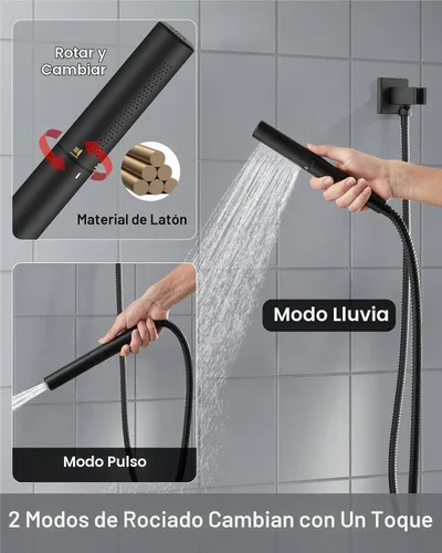 Vista 5 de Aolemi - Sistema de ducha con cabezal de lluvia y portátil, 8 pulgadas, negro mate