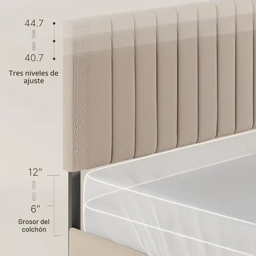 Vista 5 de Gizoon Base de cama matrimonial tapizada con 4 cajones de almacenamiento, cabecera ajustable, sin ruido, soporte de listones de madera, se adapta a