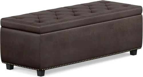Vista 18 de Otomano rectangular de almacenamiento Simpli Home Hamilton, Madera, Gris pizarra Pizarra gris