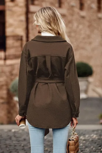 Vista 4 de PRETTYGARDEN Chaqueta de otoño con solapa y cinturón para mujer