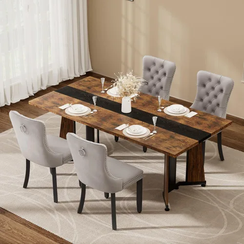 Vista 21 de Juego de mesa de comedor de 5 piezas con 4 sillas, mesa de comedor rectangular de madera de 71 pulgadas con sillas de comedor de terciopelo, tablero