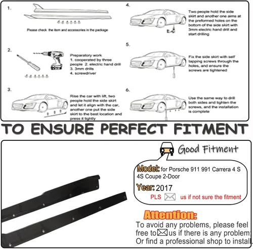 Vista 6 de Faldas laterales de fibra de carbono secas para Porsche 911 991 Carrera 4 S 4S Coupé 2 puertas 2017-2018 debajo de la puerta Paneles basculantes