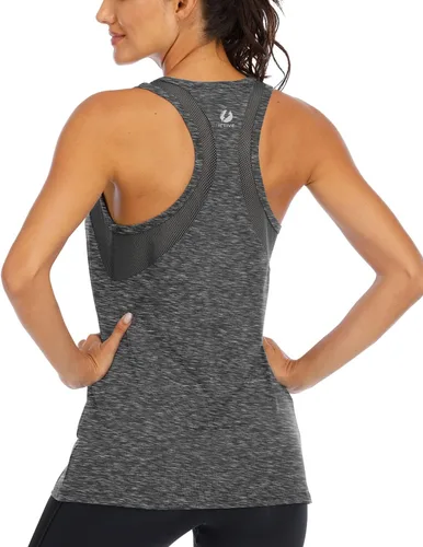 Vista 10 de ICTIVE - Camiseta sin mangas de entrenamiento para mujer, ajuste holgado, malla de yoga, espalda cruzada, espalda abierta Albaricoque