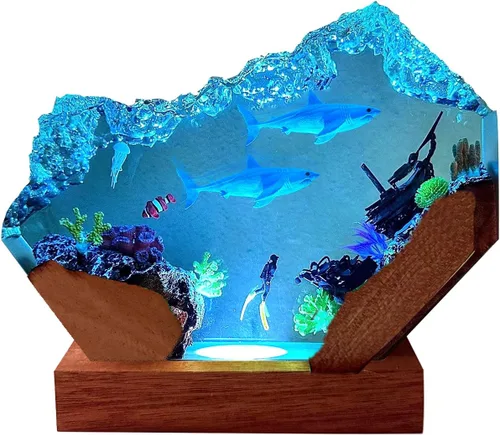 Vista 15 de Lámpara hecha a mano de la resina del océano 3D, luz de la noche de la resina accionada por USB para la decoración