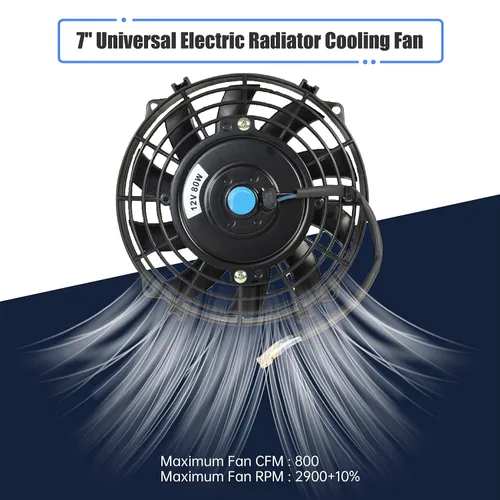 Vista 5 de Ventilador delgado de 7 pulgadas de empuje/tracción, ventilador eléctrico de enfriamiento para radiador universal de alto rendimiento, motor de 12V