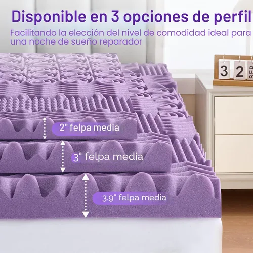Vista 6 de MUXHOMO - Cubrecolchón de espuma de 2 pulgadas, tipo colmena de 7 zonas, con gel refrescante de lavanda para dolor de espalda, certificado