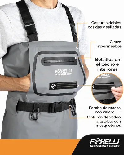 Vista 4 de Foxelli Vadeadores transpirables - Vadeadores de pesca con mosca para hombres y mujeres