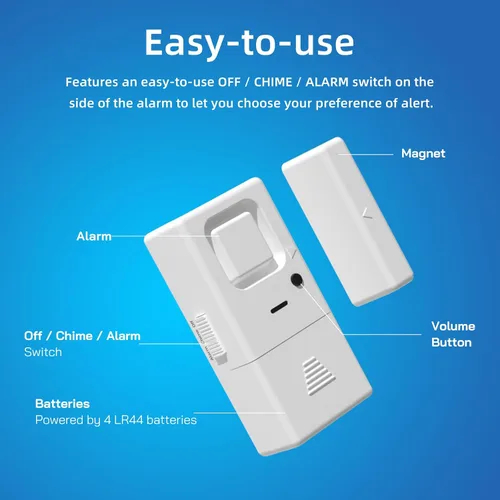 Vista 4 de Alarmas de puerta para seguridad del hogar, paquete de 4 sensores de alarma de ventana con campanilla ajustable Alarma de 110 dB, volumen