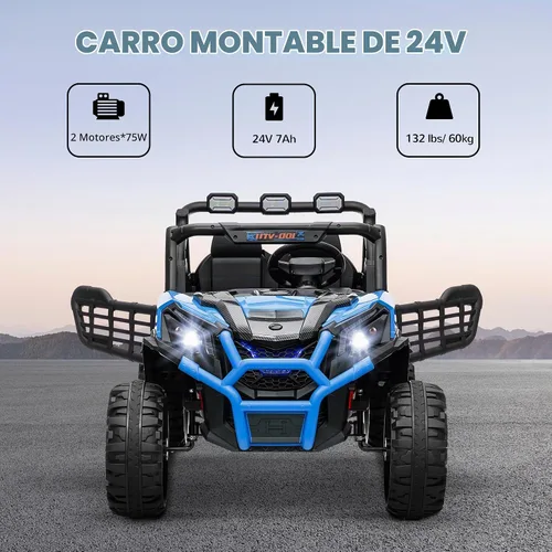 Vista 3 de Qaba 24V 2 Seater Ride on Car Electric Off-Road UTV Truck Ages 3-8 Blue Azul