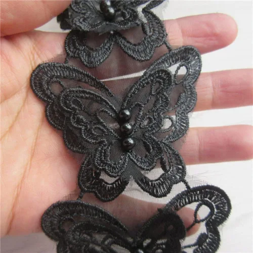 Vista 8 de Arco de mariposa soluble de 5 yardas de organza bordada de encaje para tejer, apliques de boda, cinta de retazos hechos a mano, suministros