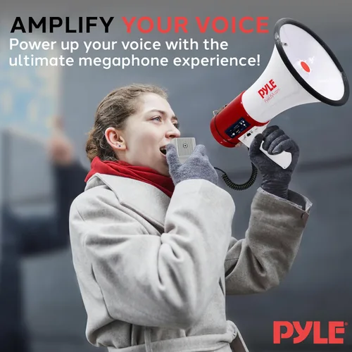 Vista 6 de Pyle Megaphone Bullhorn with Siren & Detachable Microphone - Portable Lightweight Design, Rechargeable Battery