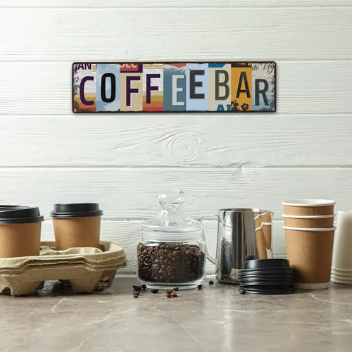 Vista 4 de Letrero de barra de café para decoración de cafetería, letrero de metal retro, decoración rústica de pared de granja, decoración de pared
