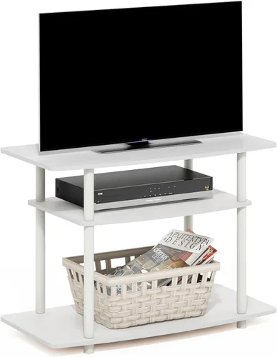 Vista 9 de Furinno Turn-N-Tube - Soporte para televisor de 3 niveles, centro de entretenimiento sin herramientas, consola de TV para televisores de hasta 32