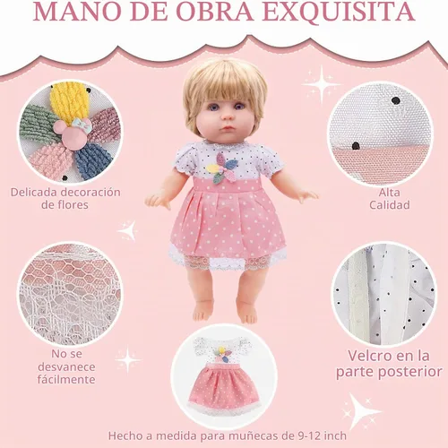 Vista 2 de Ropa y Accesorios para Muñecas Alive - Vestidos de Muñeca de Bebé que se Ajustan a Muñecas de Niña de 10, 11, 12 Pulgadas, 6 Conjuntos de Ropa