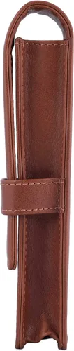 Vista 3 de DiLoro Estuche doble de cuero para lápices para dos bolígrafos estilográficos, bolígrafo y lápices (Bugatti Tan)