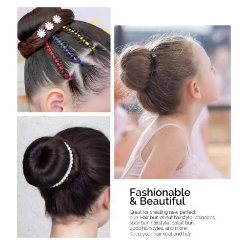 Vista 3 de Kitjans 2PCS Extra Blonde Hair Donut Bun Maker for Kids, Ring Style Bun - Short & Thin Hair Chignon Shaper (2.5 Inch/Beige)