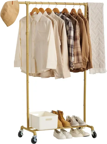 Vista 11 de FOUCSSOMEI Perchero de ropa con ruedas, perchero de ropa resistente, perchero de ropa de metal, organizador de armario, para dormitorio, sala