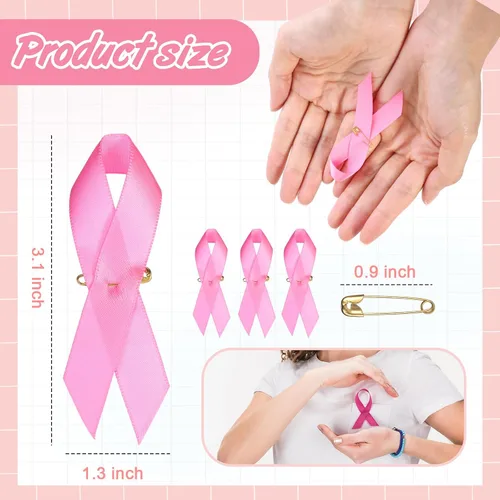 Vista 3 de Sratte 400 Pcs Breast Cancer Awareness Lapel Pins and Ribbon Bracelets, 200 Rubber Wristbands, 200 Ribbon Pins, Breast Cancer Awareness Accessories