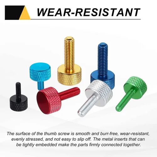 Vista 24 de MECCANIXITY 5 piezas M6x14mm Tornillos de pulgar estriado de cabeza plana, pernos de rosca completa de aleación de aluminio sólido para carcasas
