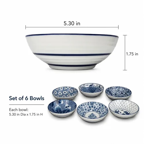 Vista 3 de Juego de 6 tazones de cerámica porcelana, tazones para arroz, tazones para cereal, tazones para postre, tazones para servir, tazones para sopa