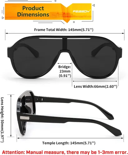 Vista 6 de FEISEDY Lentes de sol polarizados para hombres y mujeres, de gran tamaño, Fahion de una pieza, ligero TR90 marco B4080