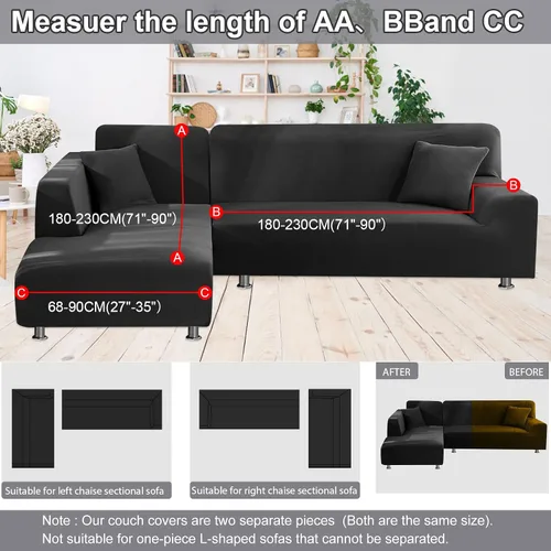 Vista 5 de NAISI Funda para sofá en forma de L, 2 piezas, funda elástica suave con 2 fundas de almohada, protector de muebles, fundas de sofá seccional de 3