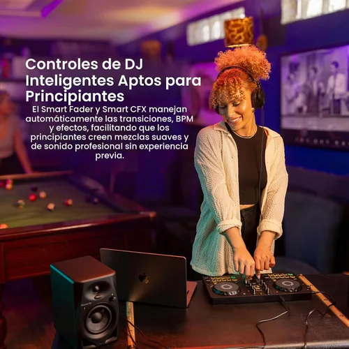 Vista 4 de Pioneer DJ AlphaTheta DDJ-FLX2 Controlador de DJ compacto de 2 canales con soporte para laptop, auriculares y paño de pulido Austin Bazaar