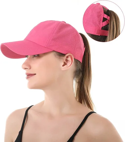 Vista 7 de Koreshion Gorra de béisbol ajustable para mujer, diseño de moño desordenado, de secado rápido