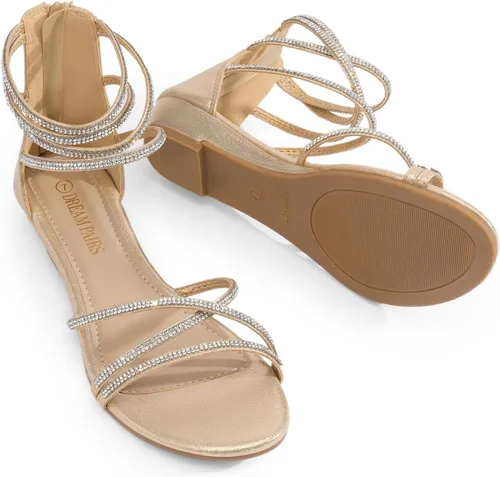 Vista 6 de DREAM PAIRS - Sandalias de plataforma baja para mujer, con correa al tobillo y diamantes de imitación