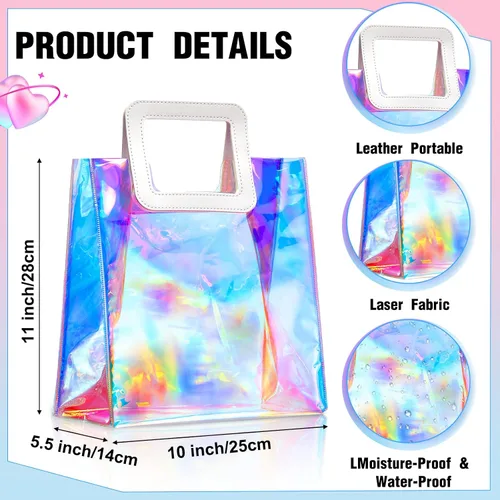 Vista 3 de Boao 8 bolsas de regalo reutilizables, de 10 x 11 x 5.5 pulgadas, bolsas grandes transparentes de PVC con asa para mujeres, niñas, fiestas