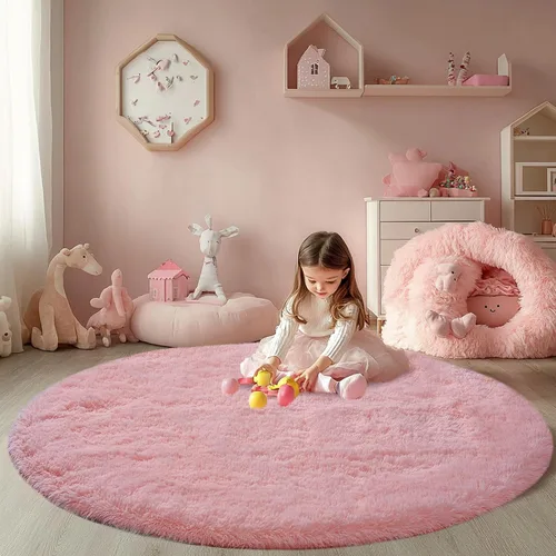 Vista 19 de Alfombra redonda beige para dormitorio: alfombra suave y esponjosa de 4 x 4 pies para sala de estar, alfombra redonda de felpa peluda