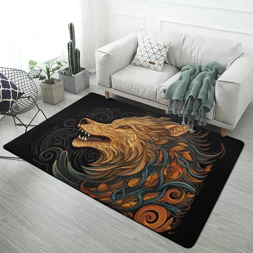 Vista 19 de Alfombra de lobo Fenrir de la mitología nórdica, decoración del hogar, dormitorio, sala de estar, alfombra suave y ligera de franela absorbente