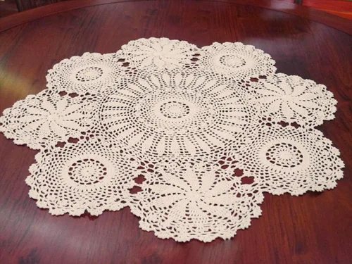Vista 7 de Damanni Mantel de encaje hecho a mano de algodón hecho a mano, redondo, blanco, 39 pulgadas