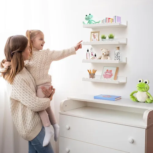Vista 2 de Estantes festoneados, juego de 4 estantes flotantes blancos premontados de 15.6 pulgadas, estante festoneado para libros para habitaciones de niños