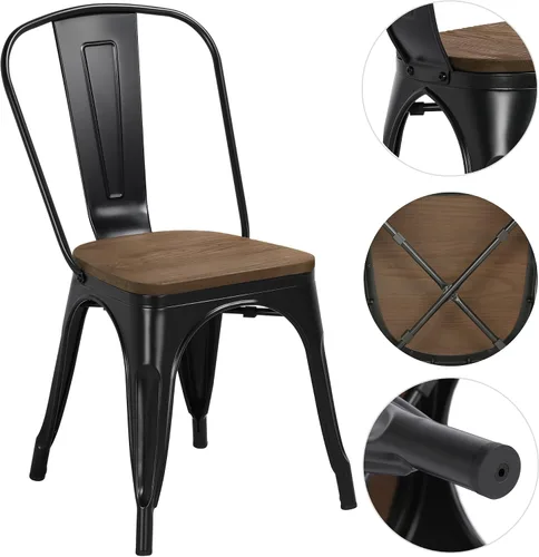 Vista 6 de Yaheetech Juego de sillas de patio de 4,18 pulgadas apilables de metal con asiento de madera para exteriores, capacidad de peso de 330 libras