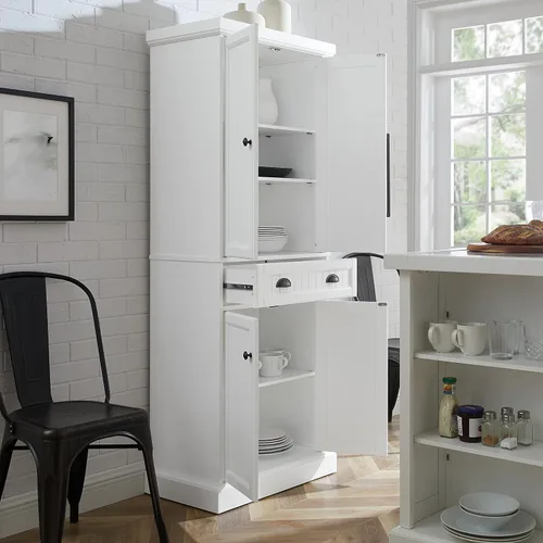 Vista 8 de Crosley Furniture Shoreline Coastal - Armario de almacenamiento para despensa con estantes, cocina, comedor o lavandería, color blanco