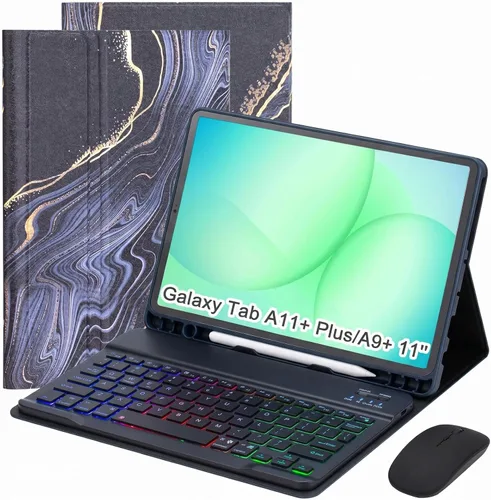 Vista 13 de Funda de teclado para tableta Samsung Galaxy Tab A11 Plus de 11 pulgadas 2025 / A9+ Plus 2023, teclado y mouse inalámbricos con retroiluminación