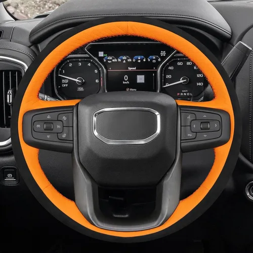 Vista 4 de MEWANT Funda para Volante para GMC Sierra 1500 / Sierra 1500 Limited/Sierra 2500 / Sierra 3500/ Yukon (XL) Envoltura de Volante Cosida a Mano