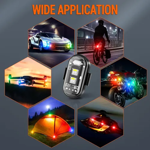 Vista 7 de Luces estroboscópicas LED inalámbricas con control remoto, 8 colores, carga USB, impermeables, anticolisión, luces de emergencia y advertencia