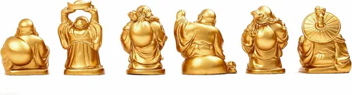 Vista 2 de BRABUD BS019 - Juego de 6 figuras de estatua de Buda sonriente de resina dorada de 2 pulgadas