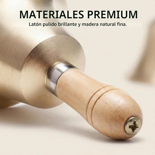 Vista 5 de Campana de llamada de mano de latón macizo extra fuerte con mango de madera