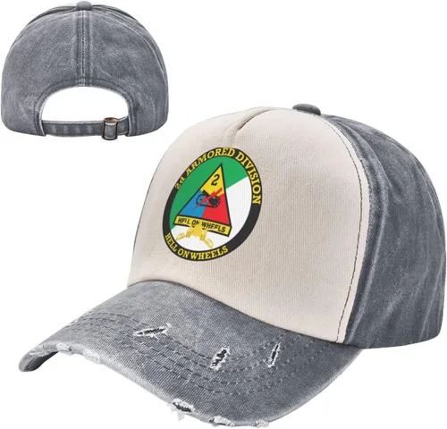 Vista 3 de 2nd Armored Division with Armor Insignia Hat Adjustable Washed Denim Baseball Cap for Men Women Snapback Hat