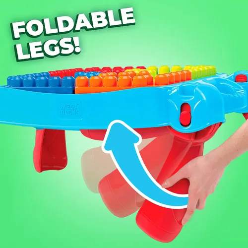 Vista 3 de Mega BLOKS First Builders - Bolsa de construcción grande rosa + mesa Build 'n Learn, paquete de juego de construcción, 110 piezas, juguetes