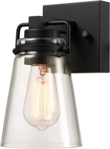 Vista 14 de GLOBE Electric 60000029 Aplique de pared para exteriores de 1 luz, negro mate, pantalla de vidrio transparente, luz de porche, luces de pared